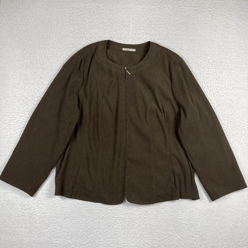 JM Collection Jacket Womens 24W Brown Full Zip Faux Suede Mandarin Collar Travel